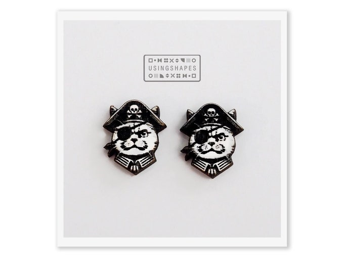 Pirate Cat Stud Earrings, Pirate Jewelry, Pirate Accessories, Punk Rock Earrings