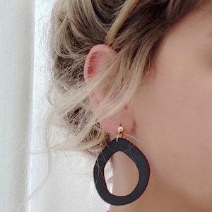 Black Wooden Drop Earrings: Hand-Painted Birch Plywood, Nickel-Free