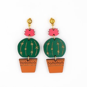 Cactus Pot Plant Earrings, Cactus Earrings, Succulent Plant Earrings, Cactus Drop Earrings, Cacti Succulent Earrings, Eco friendly, GR14