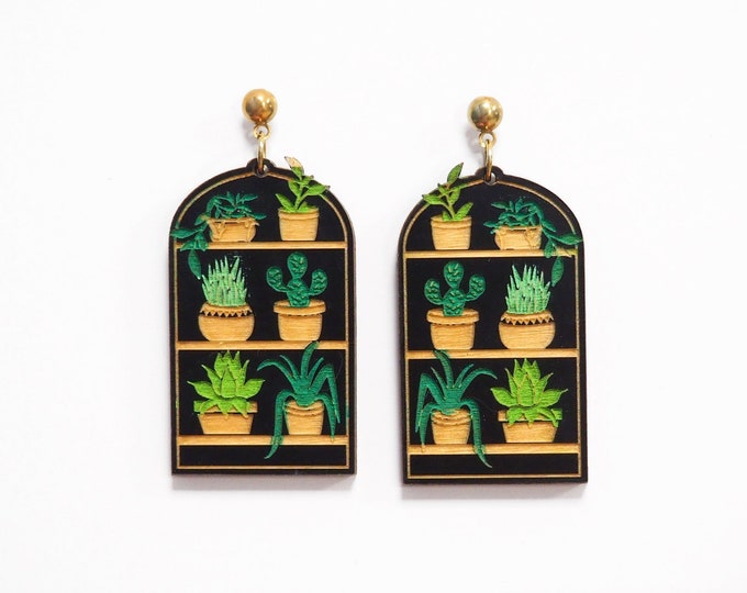 Cactus Pots Earrings, Succulent Plant Drop Earrings, Cactus Drop Earrings, Cacti Succulent Earrings, Eco friendly