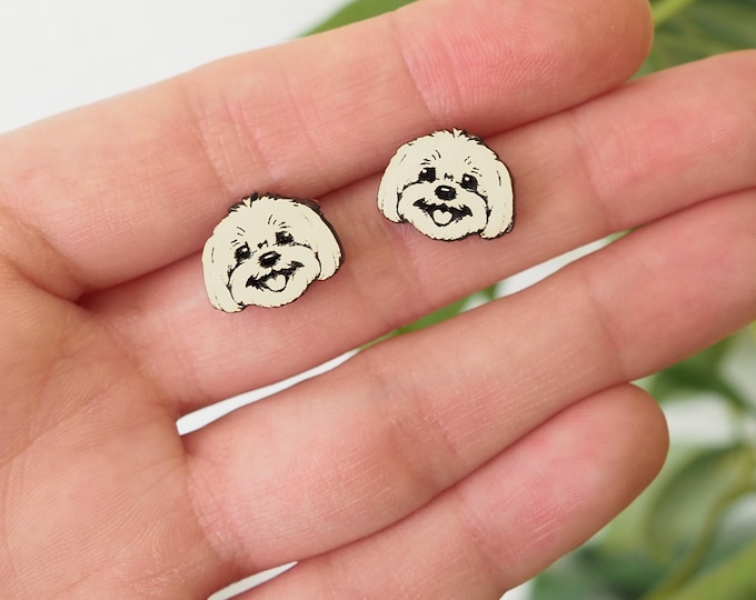 Cute Maltipoo Dog Stud Earrings | Adorable Pet Jewelry for Everyday Wear