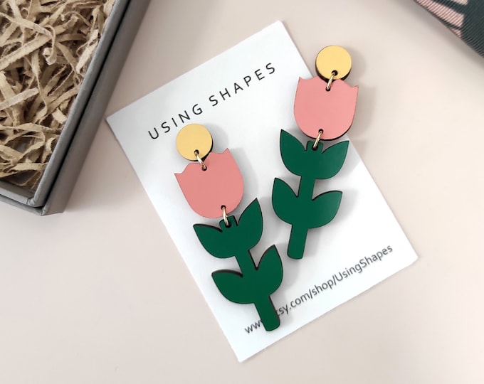 Flower Earrings,Flower Jewelry,Floral Drop Earrings,Boho Jewelry,Colorful Earrings,Modern Earrings,Fresh Style Earrings,Spring Earrings,GR09