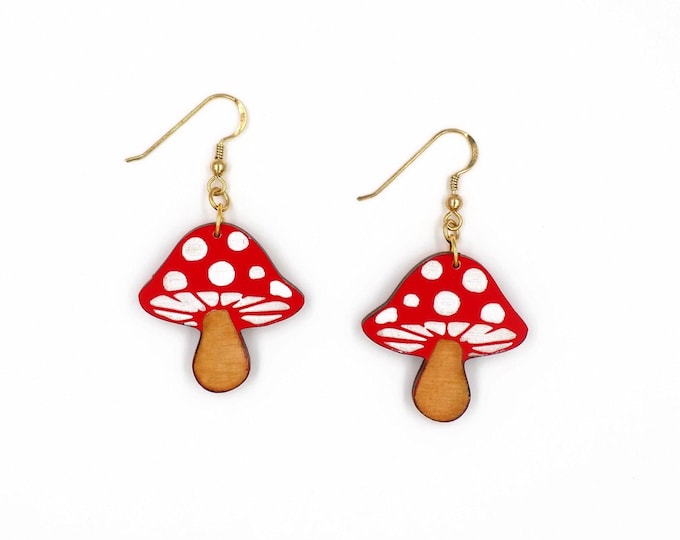 Mushrooms Drop Earrings, Mushroom Dangle earrings, Mushroom Earrings, Red Earrings, RD 3