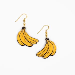 Banana Bunch Drop Earrings, Yellow Earrings, Fruit Drop Earrings, Tropical Fruit Earrings