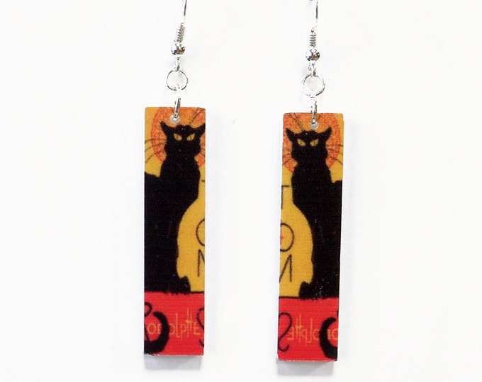 Chat Noir Earrings, Black Cat Earrings, French Art Earrings, Art Earrings, Drop Earrings, Jewelry, Gift For Her