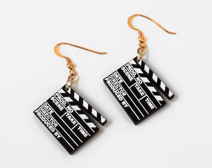 Clapper Board Dangle Earrings, Wooden Jewelry, Movie Slate Earring, Jewelry, Accessories, Clapper Board