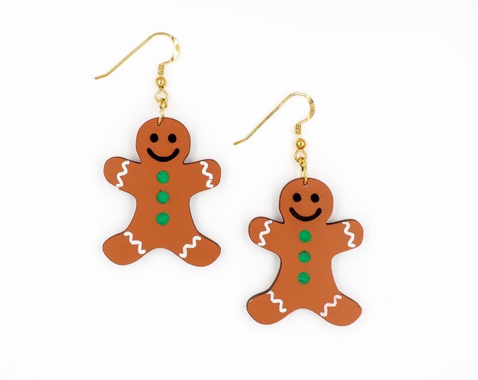 Gingerbread Cookie Drop Earrings, Christmas Jewelry, Christmas Gift Earrings, Kawaii Gingerbread, Christmas Earrings, Eco friendly, CL08