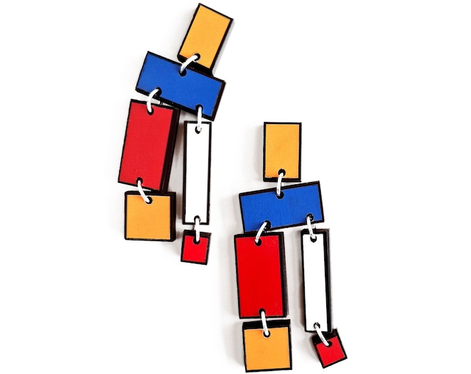 Piet Mondrian Inspired Drop Earrings, Rectangular Composition, Abstract Earrings, Colorful Earrings, Art Inspired Jewelry, Eco friendly,RD10