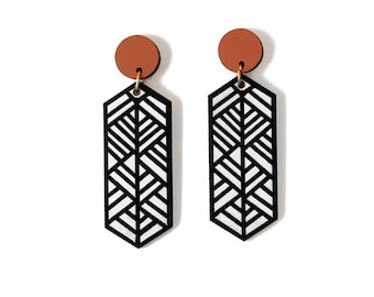 Brincos de madeira geométricos, brincos pendurados estilo boho