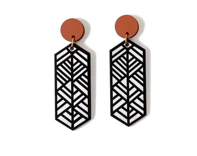 Geometric abstract wooden earrings Boho Statement dangle wood earrings, Long Earrings, Gift for Her, Eco friendly, WH12