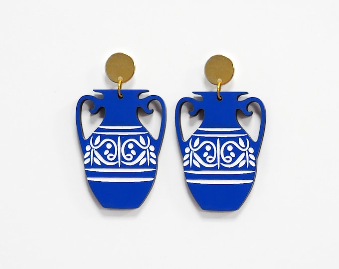 Unique Amphora Inspired Earrings, Ancient Greek Amphora Design, Artistic Statement Jewelry, Greek Goddess Vibes Earrings, Statement Jewelry