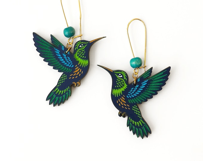 Hummingbirds Drop Earrings, Bird Jewelry, Dangle and Drop earrings, Bird Earrings, Tropical Bird