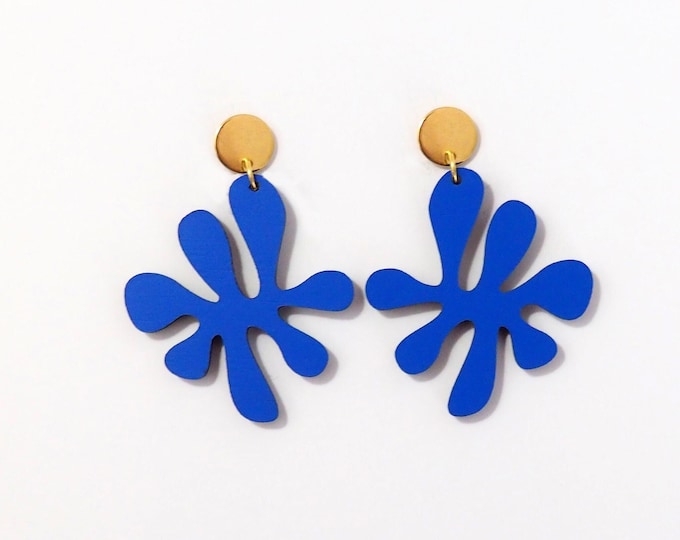 Henri Matisse Inspired Wooden Drop Earrings, Blue Earrings, Art Inspired Jewelry, Eco friendly