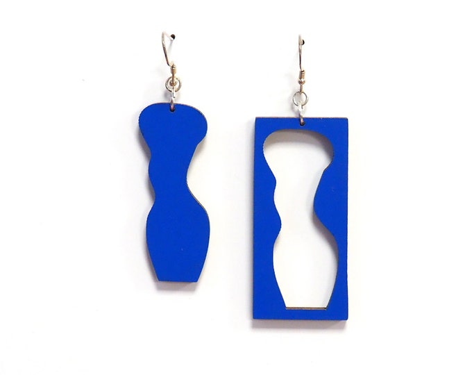 Matisse Inspired drop Earrings, Blue Earrings, Art Earrings, dangle Earrings, Wooden Earrings, Art Inspired Jewelry