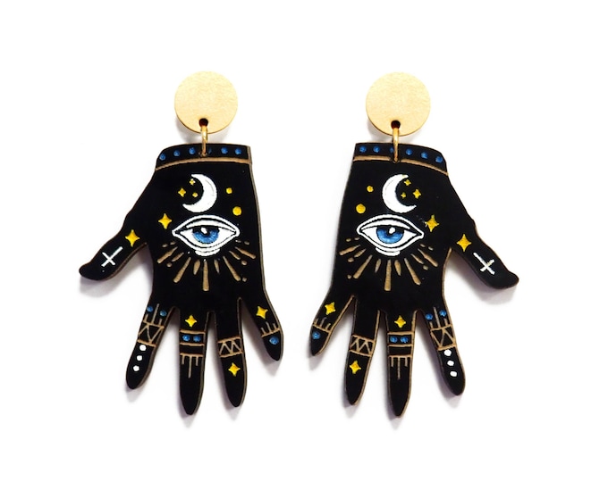 Mystical Hands Earrings, Witchy Hands, Evil Eye Earrings, Celestial Hands, Gift for Her, Mystical Earrings, Eco friendly, BK185