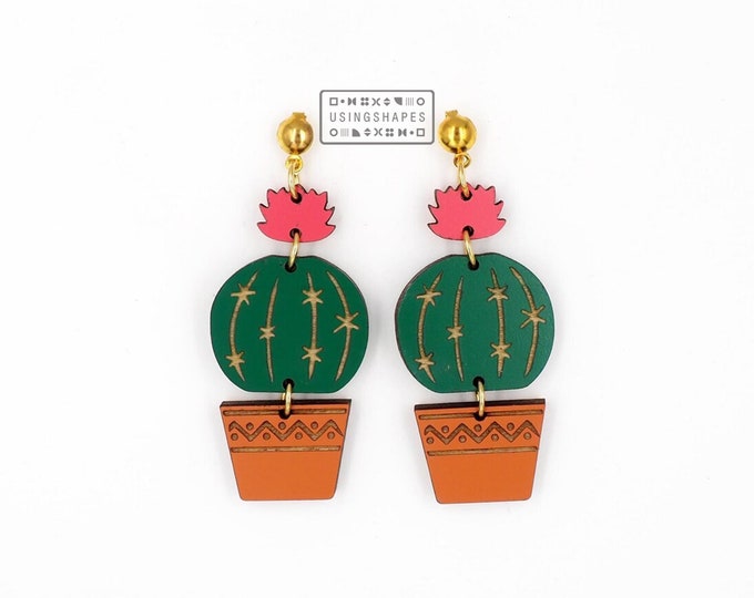Cactus Pot Plant Earrings, Cactus Earrings, Succulent Plant Earrings, Cactus Drop Earrings, Cacti Succulent Earrings, Eco friendly