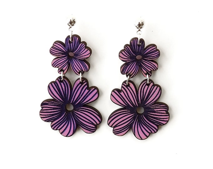 Purple Flowers Drop Earrings,Purple Flowers Earrings, Long Earrings, Statement Earrings, Gift for Her, Eco friendly