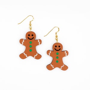 Gingerbread Cookie Drop Earrings, Christmas Jewelry, Christmas Gift Earrings, Kawaii Gingerbread, Christmas Earrings, Eco friendly, CL08