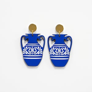 Amforaörhängen, antikgrekisk blå keramik, lättviktsträ