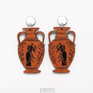 Greek Amphora Earrings, Dangle Earrings, Wooden Earrings, Clay Color Earrings, Gift for Her