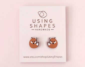 Fox Stud Oorbellen, schattige oranje Fox Studs, Fox oorbellen, houten Stud Oorbellen, eco vriendelijke oorbellen, SCL05