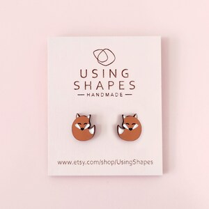 Fox Stud Earrings, Cute Orange Fox Studs, Fox Earrings, Wooden Stud Earrings, Eco Friendly Earrings, SCL05