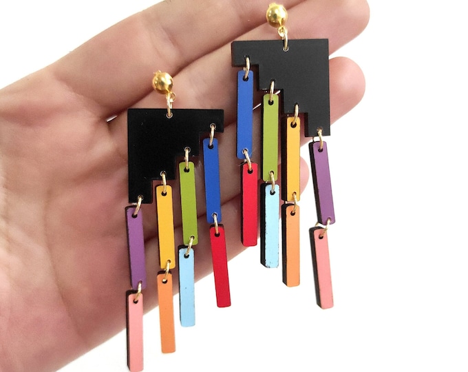 Colorful Long Earrings, Funky Drop Earrings, Abstract Earrings, Funky Jewelry, Lightweight Earrings, Eco friendly