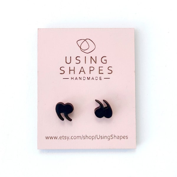 Quotation Mark Stud Earrings, Quotation Mark Jewelry, Accessories, Stud Earrings, Gift Idea, Funny Earrings, Black Studs, Eco friendly SBK73