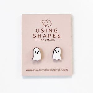 Ghost Stud Earrings, Halloween Earrings, Cute Ghost Earrings, Wooden Ghost Earring, Cute Fun Quirky Jewellery, Eco friendly, SWH06