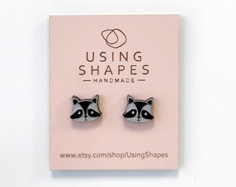 Raccoon Stud Earrings, Small Post Earrings, Raccoon Accessories, Wild Animal, Woodland Creature, Raccoon Gift Idea, Eco friendly, SBK71