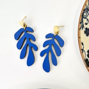 Henri Matisse Inspired Wooden Drop Earrings, Blue Earrings, Art Inspired Jewelry, Eco friendly, BL11