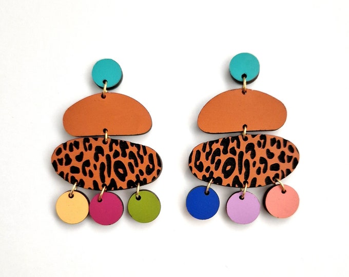 Colorful Statement Earrings, Leopard Drop Earrings, Leopard Earrings, Wild Animal Jewelry, Statement Earrings, Eco friendly