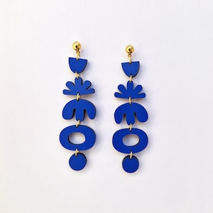 Henri Matisse Inspired Wooden Drop Earrings, Blue Earrings, Art Inspired Jewelry, Eco friendly BL23