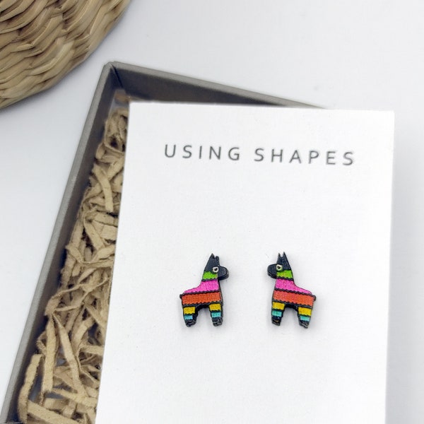 Piñata Stud Earrings, Stud Earrings, Cinco De Mayo, Wooden Earrings, Day of the Dead Post Earrings, Handmade Earrings, Eco friendly, SBK64