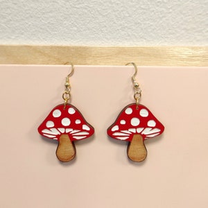 Mushrooms Drop Earrings, Mushroom Dangle earrings, Mushroom Earrings, Red Earrings, RD 3