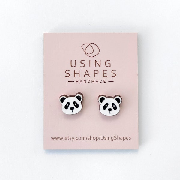 Cute Panda Stud Earrings, Panda Bear Stud Earrings, Animal Earrings, Nature Lover Bear Accessories, Eco friendly, SWH01