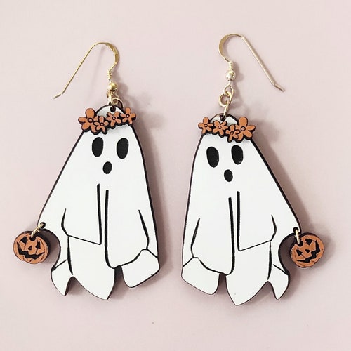 White Ghost With Pumpkin Dangle Earrings Halloween Party - Etsy