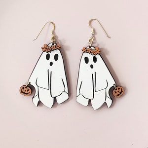 Ghost With Pumpkin Dangle Earrings, Halloween Party Ghost Earrings, Halloween Earrings, Ghost Earring, Gift for Her, Eco friendly WH02