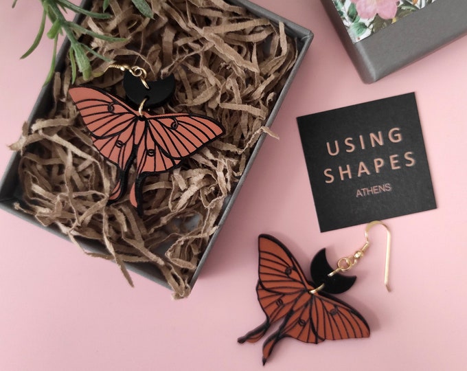 Wooden Moth Earrings: Sterling Silver or Gold Plated