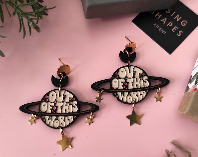 Out Of This World Drop Earrings, Planet Space Dangle Earrings