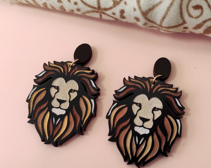 Lion Earrings: Wooden Zodiac Statement Jewelry