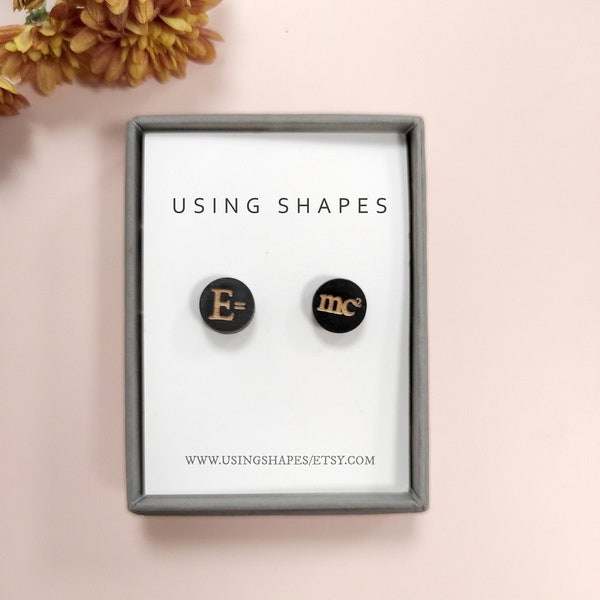 E=MC2 Stud Earrings, Albert Einstein Earrings, Science Earrings, Physics Earrings, Wooden Studs, College Graduation Gift, Eco friendly SBK56