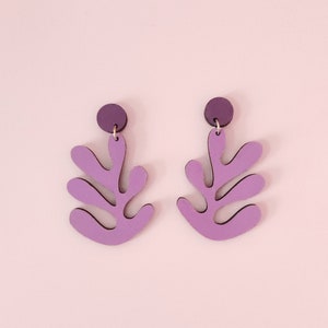 Purple Matisse Inspired Wooden Drop Earrings, Purple Earrings, Art Inspired Jewelry, Eco friendly BL5
