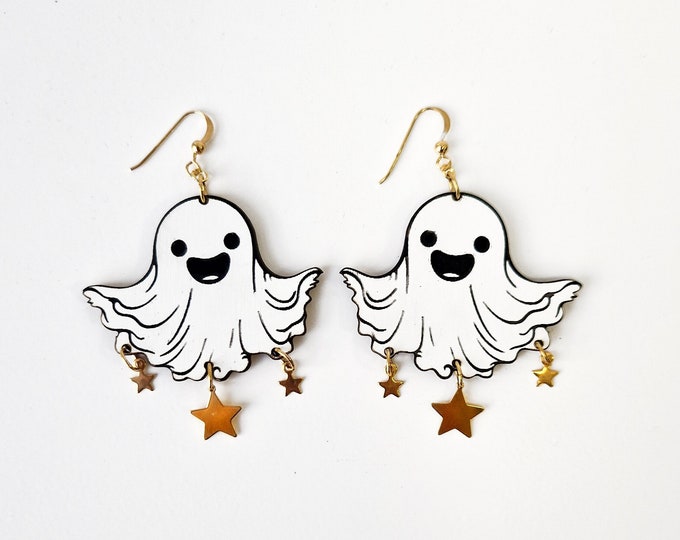 Ghost With stars Earrings, Halloween Ghost Earrings, Halloween Earrings, Ghost Earring, Gift for Her