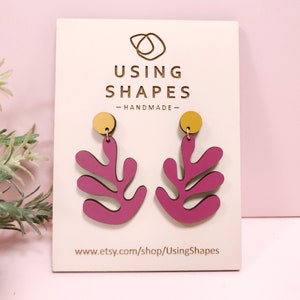 Henri Matisse Inspired Wooden Drop Earrings, Purple and Yellow Earrings, Art Inspired Jewelry, Eco friendly BL5