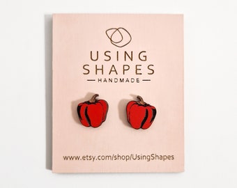 Red Bell Pepper Stud Earrings, Pepper Studs, Red Posts, Vegan Stud Earrings, Vegetable Earrings, Wooden Earrings, Eco friendly, SGD13