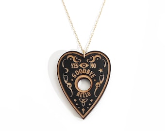 Ouija Brett Halskette, Anhänger aus Holz, Holzperlen