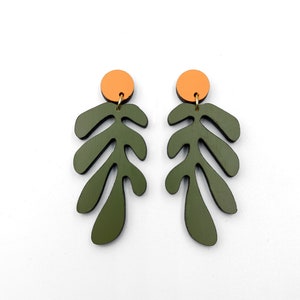 Henri Matisse Inspired Wooden Drop Earrings, Green and Orange Earrings, Art Inspired Jewelry, Eco friendly GR04