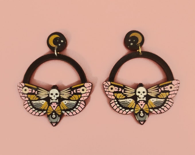 Deadhead Moth Drop Earrings, insect earrings, Witchy Jewelry, Halloween Earrings, Halloween Jewelry,BK144