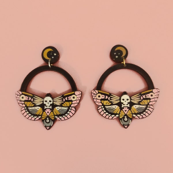 Boucles d'oreilles Deadhead Moth Drop, boucles d'oreilles insectes, bijoux Witchy, boucles d'oreilles Halloween, bijoux Halloween,BK144